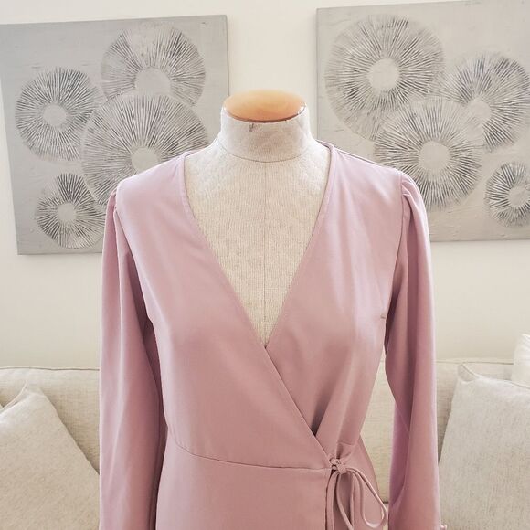 🌹 TOPSHOP 🌹 Long Sleeve Wrap Mini Dress - [size 6, Dusty Rose] - Picture 4 of 12